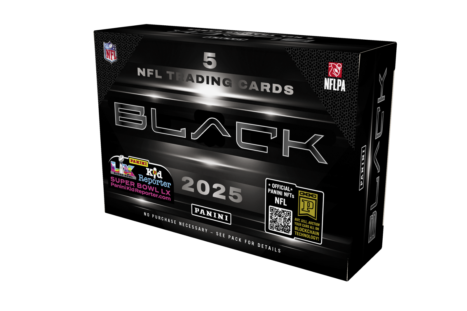 25_blackfb_hobby_c2221.png 2025 Panini Black Football Hobby Box - Image 1